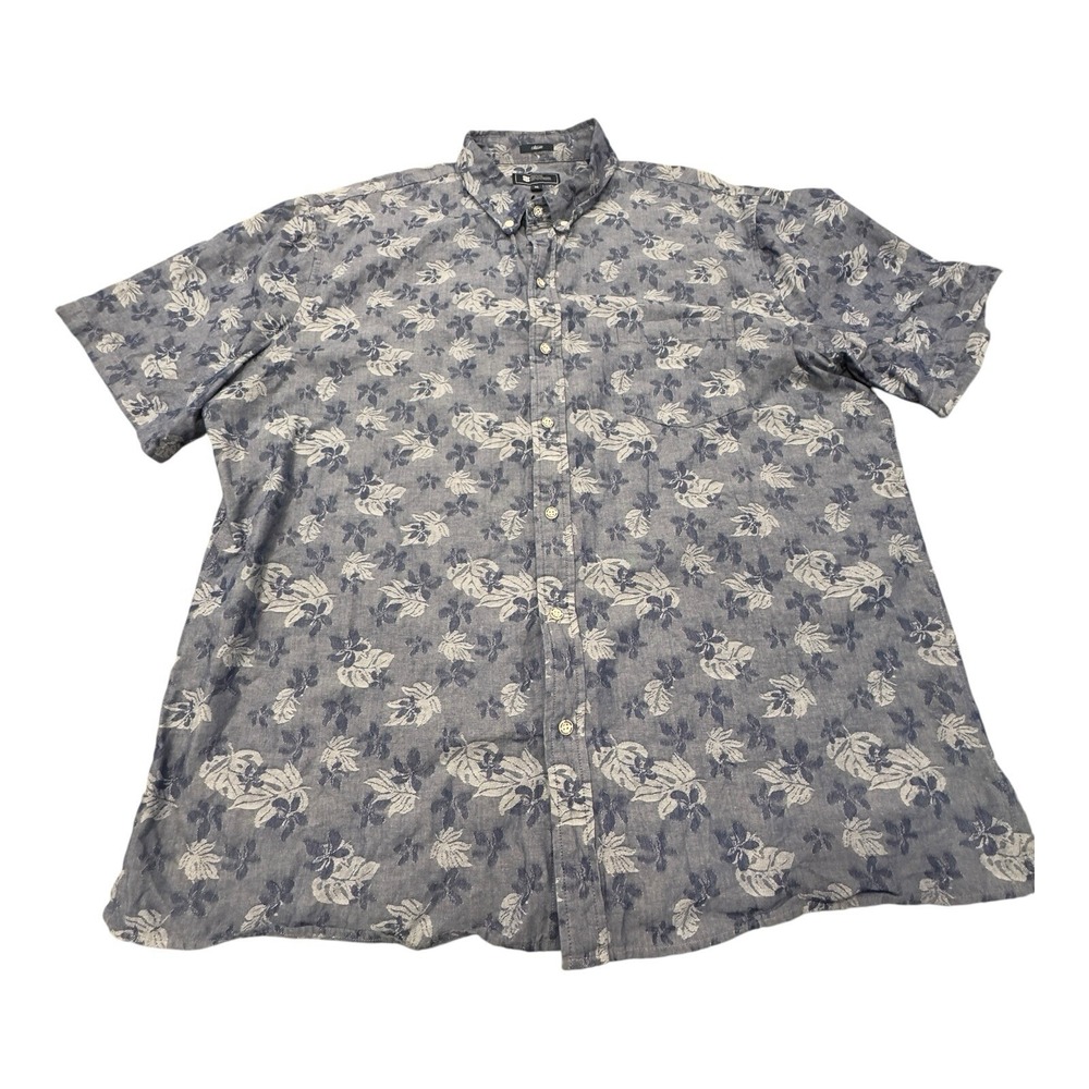 Reyn Spooner Button Down Mens XL Blue Floral Leaf Short Sleeve Classic Shirt